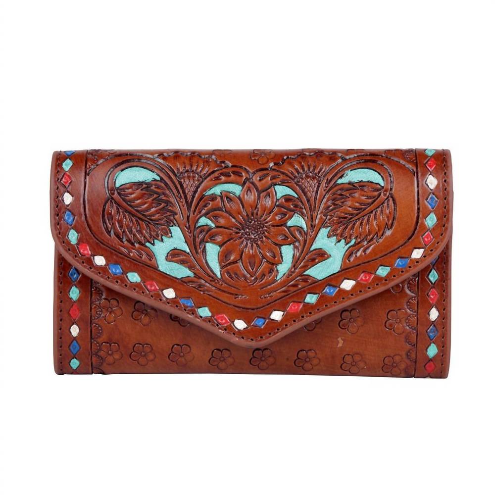 NEW MYRA BAGS women's tooled leather wallet in brown